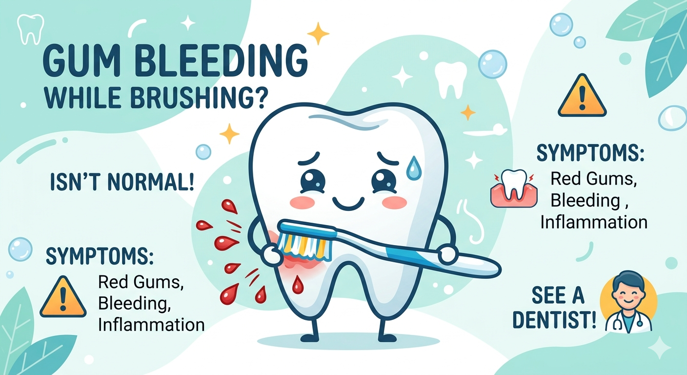 Illustrated cartoon tooth character showing bleeding gums when brushing Talpadent Luxembourg