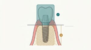 Cross-section diagram showing that the CNS covers the crown on a dental implant but not the implant itself
