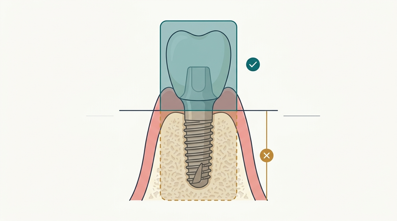 Cross-section diagram showing that the CNS covers the crown on a dental implant but not the implant itself