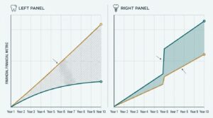 Chart comparing dental insurance premiums against benefits for a healthy patient and a patient needing implants